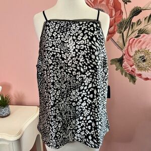 NWT XL Rachel Roy Sleeveless Top Black & Silver Leopard Print Party Flowy 119